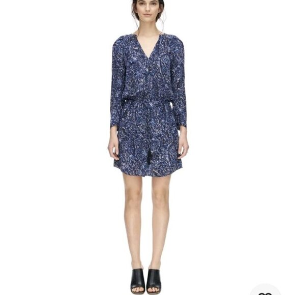 Rebecca Taylor - Block Print, Long Sleeve, Floral Mini Dress - Size 0, Blue - Picture 4 of 17